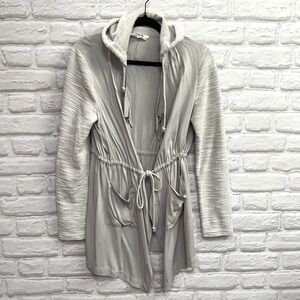 Jack By BB Dakota Gray Boho Hooded Duster Kimono Cover-Up Sz M Open Tie Front